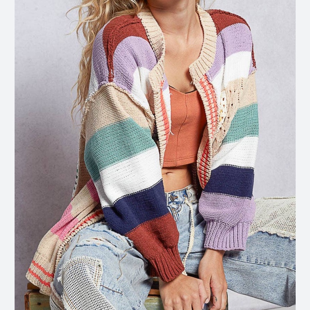 PSS1–Multicolor Crochet Patchwork Knit Cardigan S… - image 3